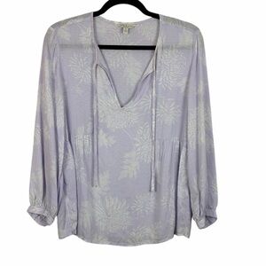 Lucky Brand Lavender Floral Modal Peasant Blouse Size M Boho Top TINY FLAW